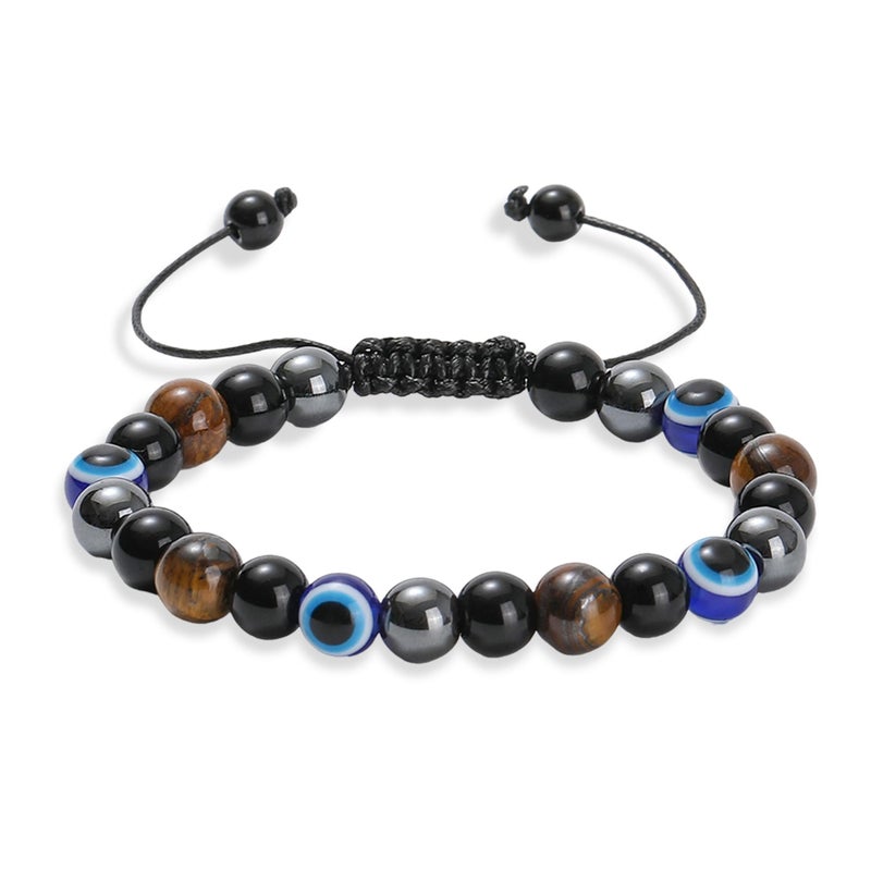Dhdgzq Blue Evil Eye Bracelets,Evil Eye Lucky Bracelet for Protection Blessing,Black Bead Protection Jewelry Handmade Bracelet for Women Men Gift - Image 2