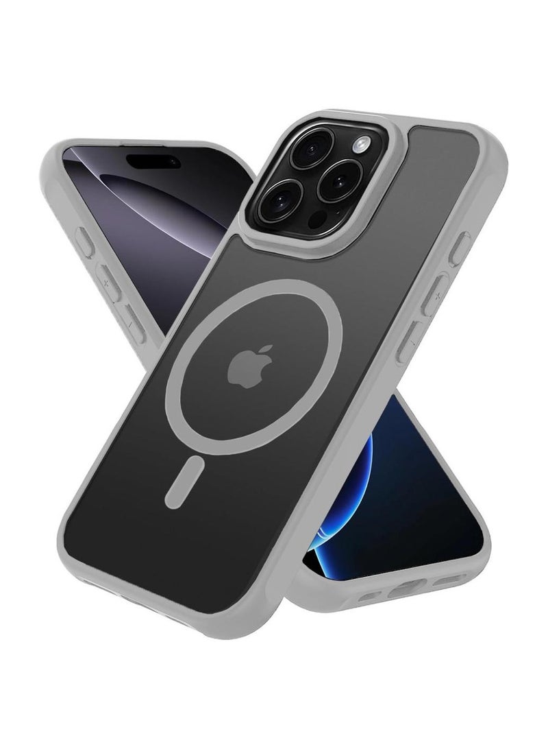 Techie حافظة مغناطيسية شفافة MagSafe لهاتف آبل آيفون 16 برو ماكس مع حواف ملونة غير لامعة - رمادي - Image 1