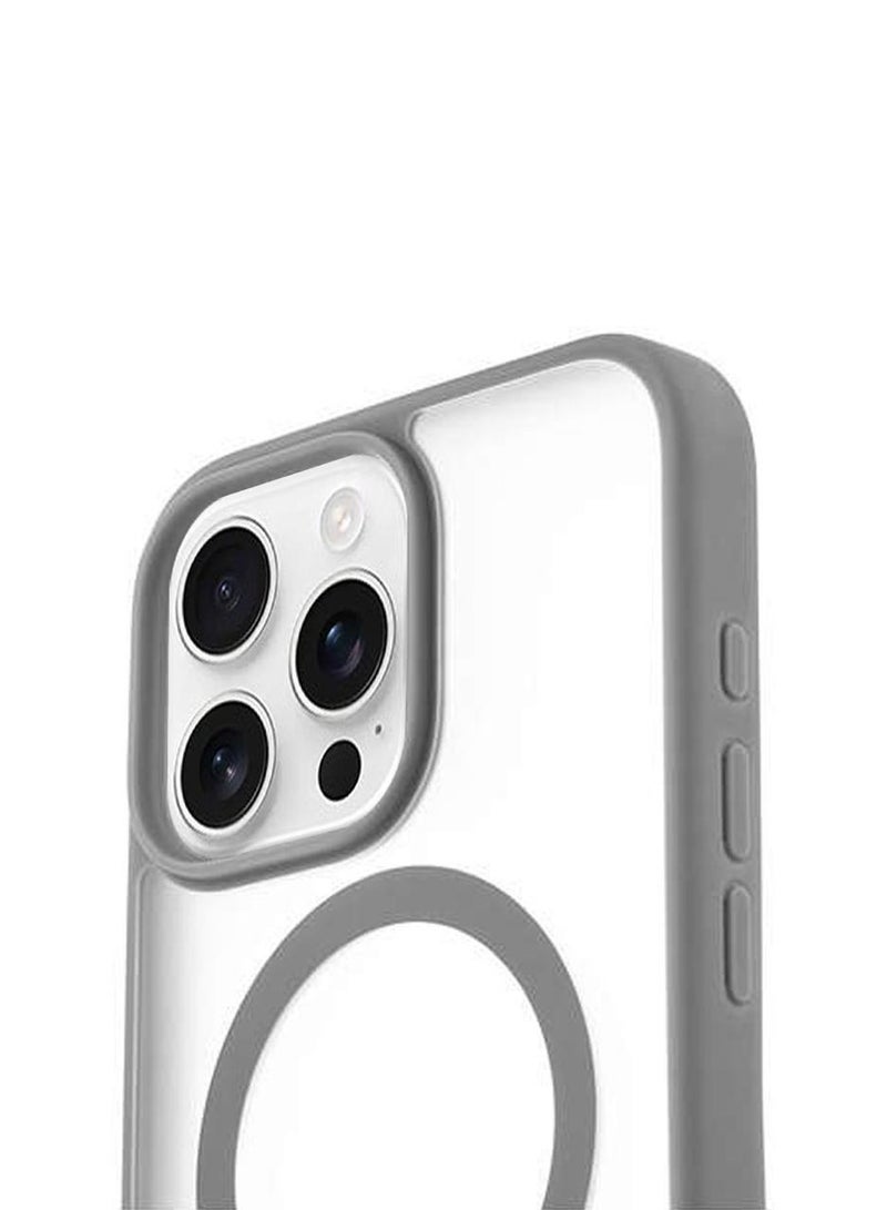 Techie حافظة مغناطيسية شفافة MagSafe لهاتف آبل آيفون 16 برو ماكس مع حواف ملونة غير لامعة - رمادي - Image 4