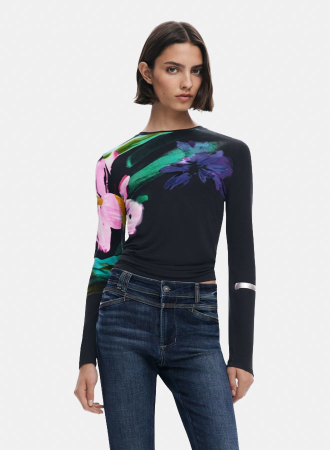 DESIGUAL Long-sleeve floral T-shirt - Image 1