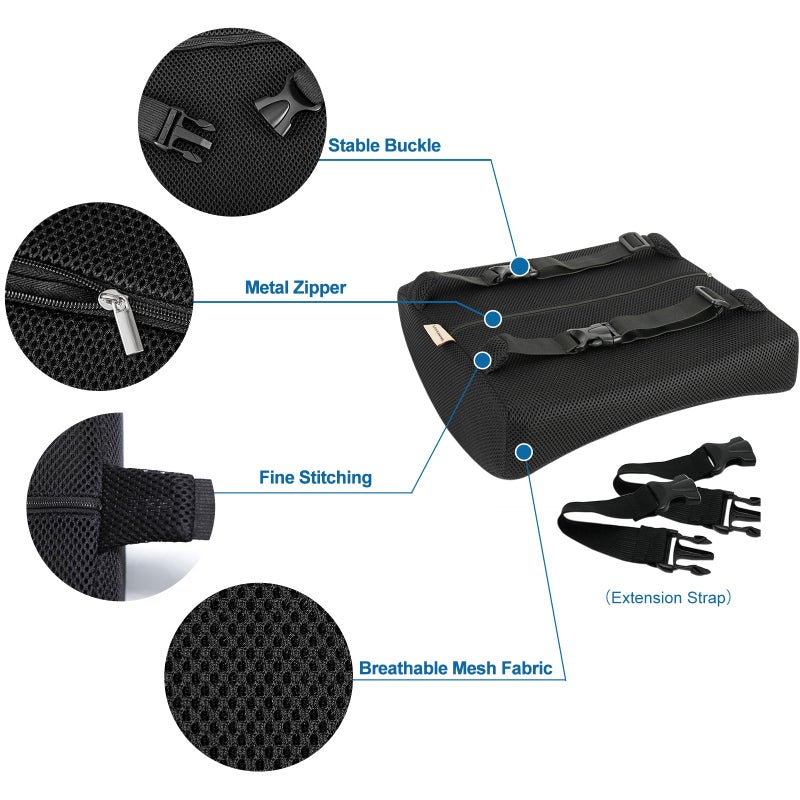 LOVEHOME Lumbar Pillow for Chair and Car, Back Support for Office, Memory Foam Cushion with Mesh Cover - Black - Image 3