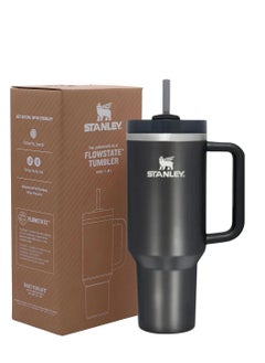Quencher H2.0 FlowState Vacuum Insulated Tumbler 40oz Black Stainless Steel Travel Mug with Leakproof Lid & Reusable Straw, Double-Walled Design, Keeps Drinks Hot for 7 Hours & Cold for 24 Hours, Durable & Portable for On-the-Go Hydration