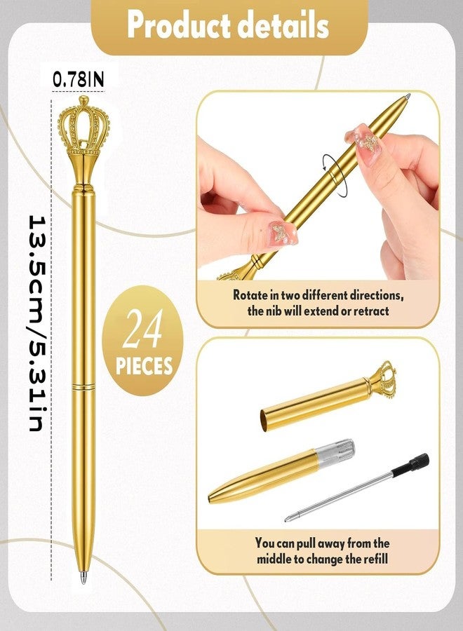 WAYTOSUC 12PCS Ballpoint Pens Set Bling Wedding Anniversary Crystal Metal Bling Ballpoint Pens Fancy Pens Birthday Bridal Shower Return Gifts for Women Girls School Office Supplies (Gold crown,12) - Image 2