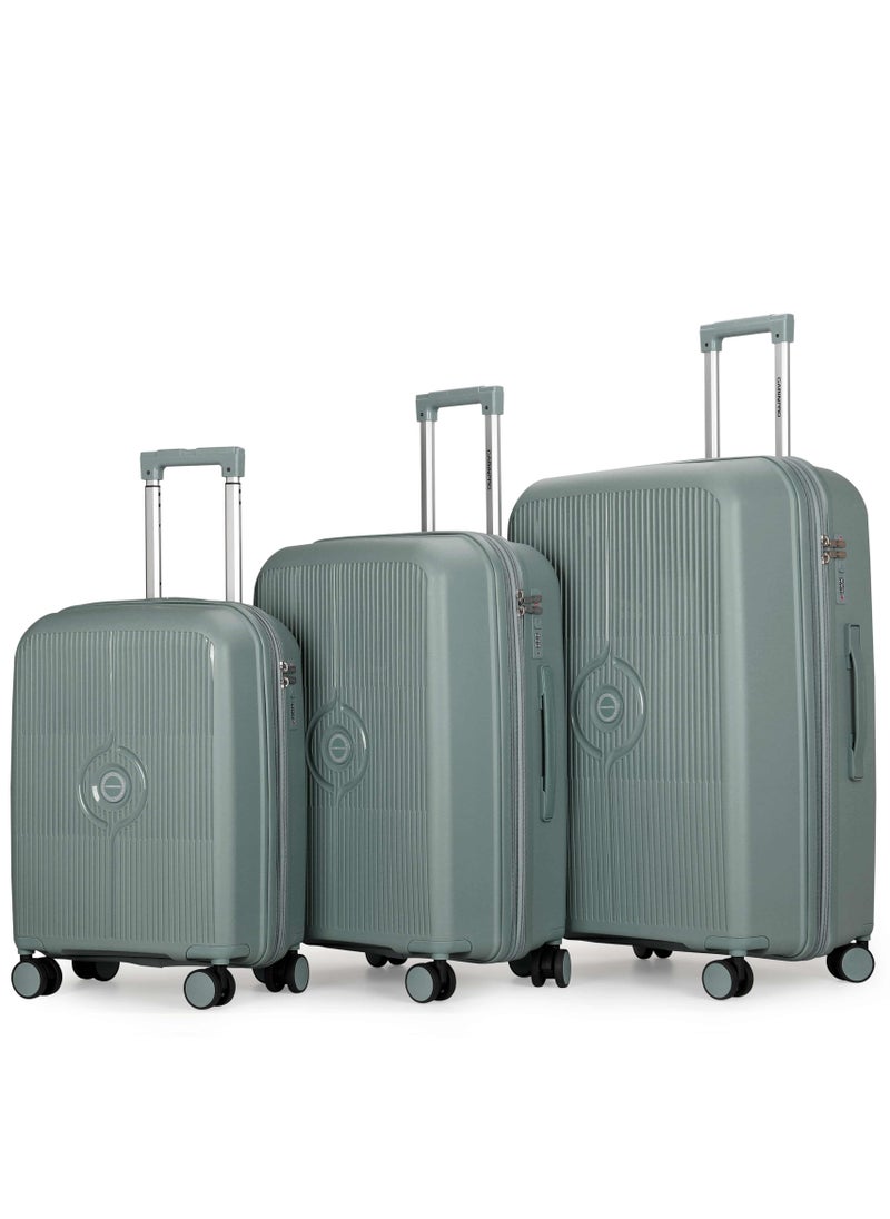 CABINPRO Unisex Expandable PP Fashion Trolley Luggage Set Lightweight Hard Shell Spinner luggage with 360° Degree 4 Twin Wheel and Double Zippers CP003- Green  - Image 1
