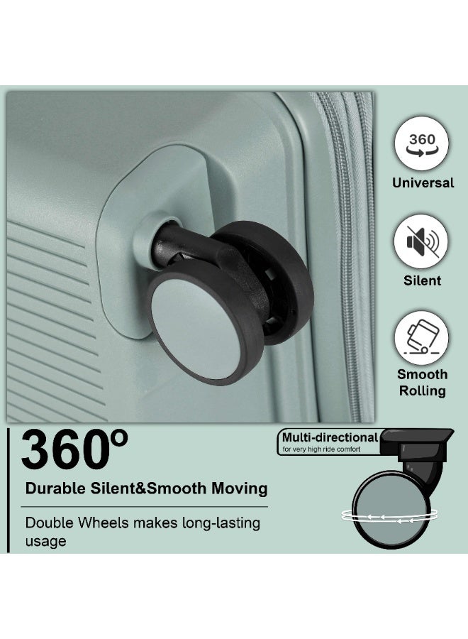 CABINPRO Unisex Expandable PP Fashion Trolley Luggage Set Lightweight Hard Shell Spinner luggage with 360° Degree 4 Twin Wheel and Double Zippers CP003 Green - Image 5