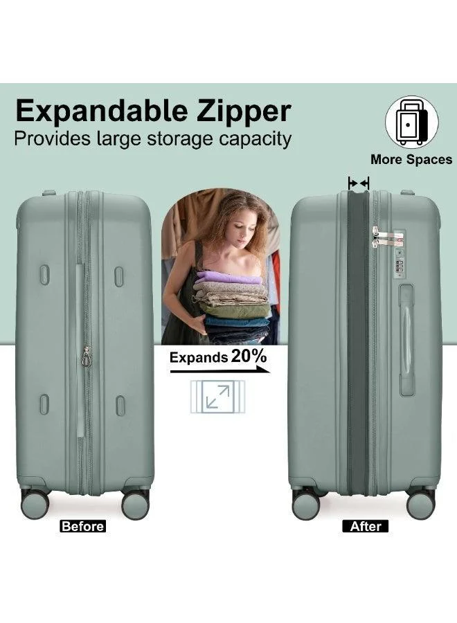 Cabinpro green unisex expandable pp fashion trolley luggage set lightweight hard shell spinner luggage with 360° degree 4 twin wheel and double zippers cp003 green  | Best Price UAE