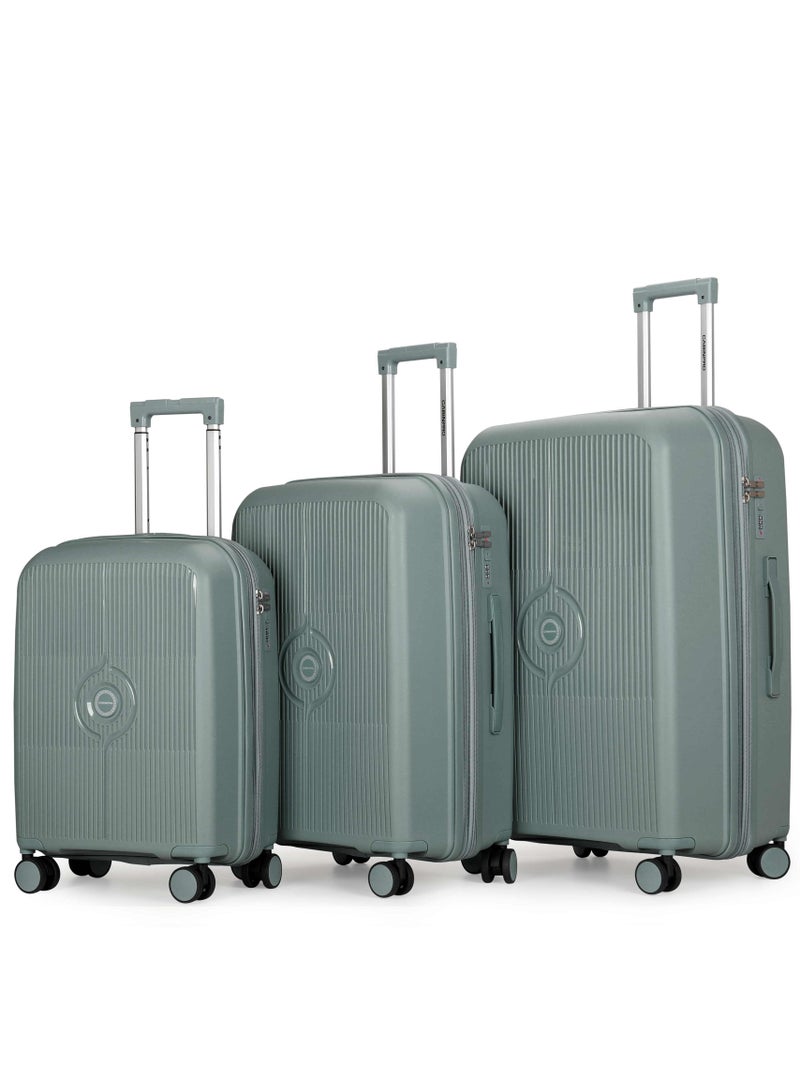 CABINPRO unisex expandable pp fashion trolley luggage set lightweight hard shell spinner luggage with 360° degree 4 twin wheel and double zippers cp003 green - Image 1