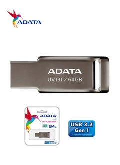 أداتا محرك أقراص فلاش ADATA UV131 سعة 64 جيجابايت USB 3.2 | نقل بيانات خفيف الوزن وسريع | معدن الفضة  - Image 1