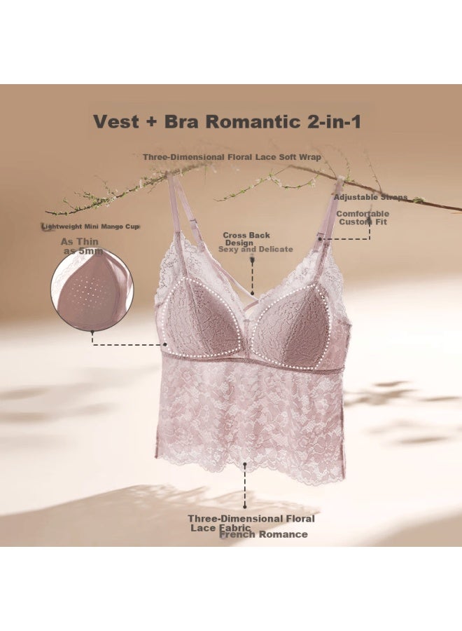 Maniform Manifen French Lace Camisole Bra With Padding Mango Cup Anti-exposure Back Beauty Integrated Base Vest For Outerwear - Image 1