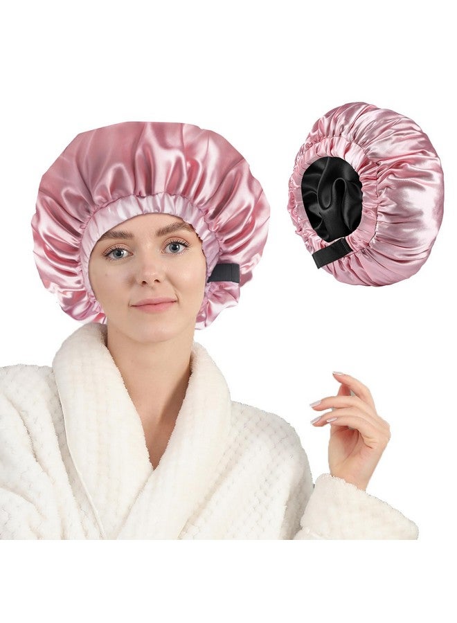 Years calm Silk Bonnet For Sleeping Women, Double Layer Soft Ajustable Elasticity Band Satin Bonnet For Sleeping Hair - Sleep Shower Caps (Pink) - Image 1