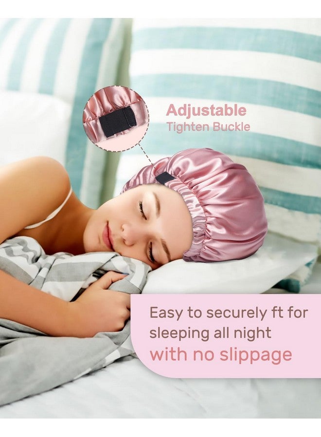 Years calm Silk Bonnet For Sleeping Women, Double Layer Soft Ajustable Elasticity Band Satin Bonnet For Sleeping Hair - Sleep Shower Caps (Pink) - Image 2