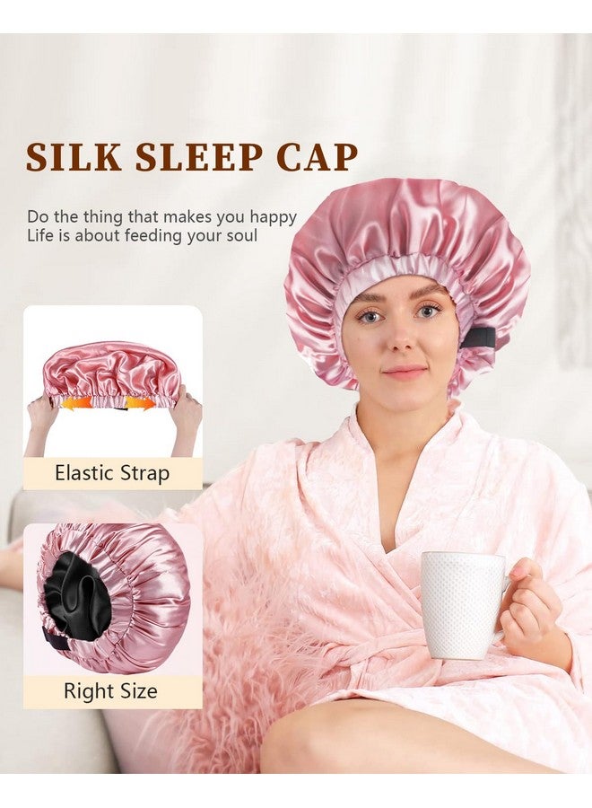 Years calm Silk Bonnet For Sleeping Women, Double Layer Soft Ajustable Elasticity Band Satin Bonnet For Sleeping Hair - Sleep Shower Caps (Pink) - Image 5