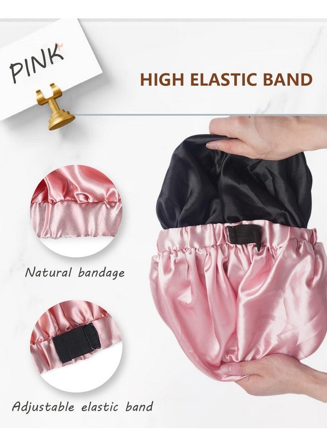 Years calm Silk Bonnet For Sleeping Women, Double Layer Soft Ajustable Elasticity Band Satin Bonnet For Sleeping Hair - Sleep Shower Caps (Pink) - Image 3