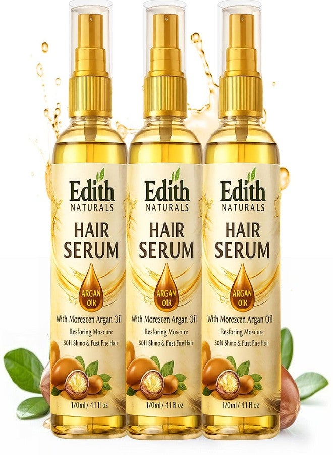 EDITH سيروم الشعر من إديث ناتشورالز بزيت الأرغان المغربي، يعيد ترطيب الشعر، ويمنحه لمعانًا ناعمًا، ويسهل تصفيفه، 120 مل، عبوة من 3 قطع - Image 1