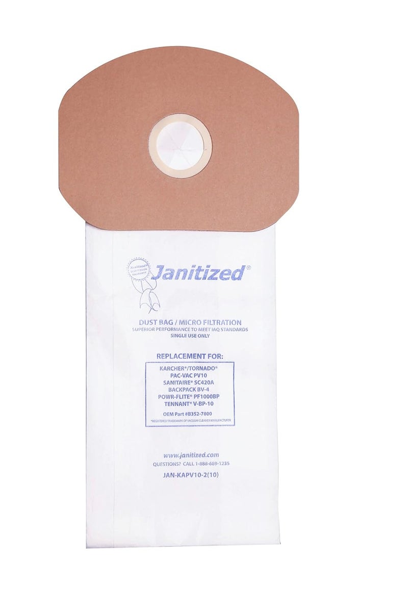 JAN-KAPV10-2(10) Premium Replacement Commercial Vacuum Paper Bag, Karcher/Tornado PV10, Power-Flite PF1000BP, Sanitaire SC420A, Tennant V-BP-10, OEM#B352-7800, 69370, 87537 (Pack of 10)