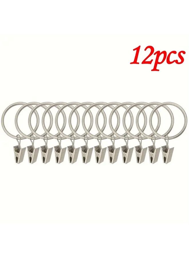 12 حزمة من حلقات الستائر المعدنية الفضية مع مشابك مقاومة للصدأ وخطافات قضبان زخرفية عتيقة - Image 1