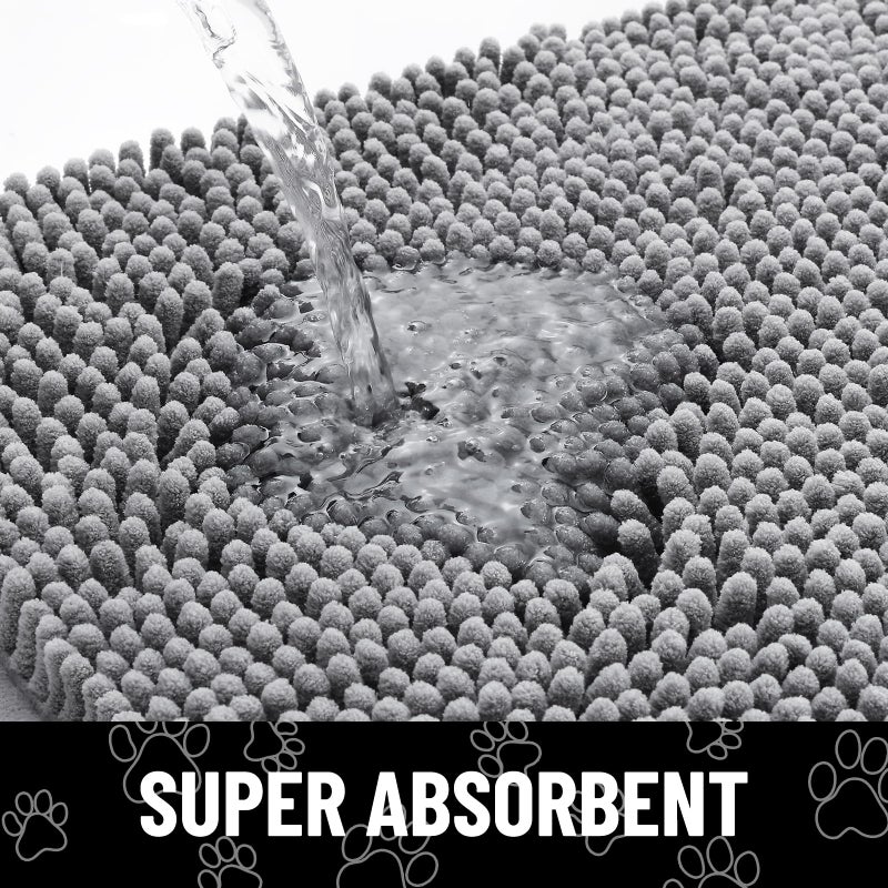 Smiry Dog Door Mat for Muddy Paws, Absorbent Dirt Trapper Non Slip Quick Dry Washable Chenille Mat for Mud Dogs, Entry Rug for Indoor and Outdoor (48x30 Inches, Grey and Black) - Image 5