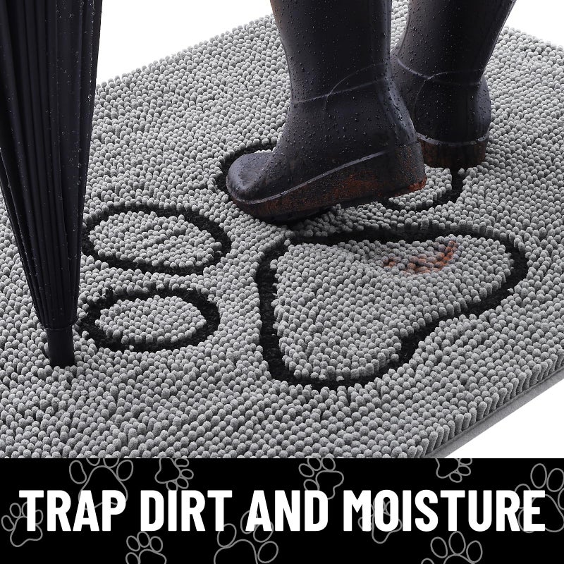 Smiry Dog Door Mat for Muddy Paws, Absorbent Dirt Trapper Non Slip Quick Dry Washable Chenille Mat for Mud Dogs, Entry Rug for Indoor and Outdoor (48x30 Inches, Grey and Black) - Image 2