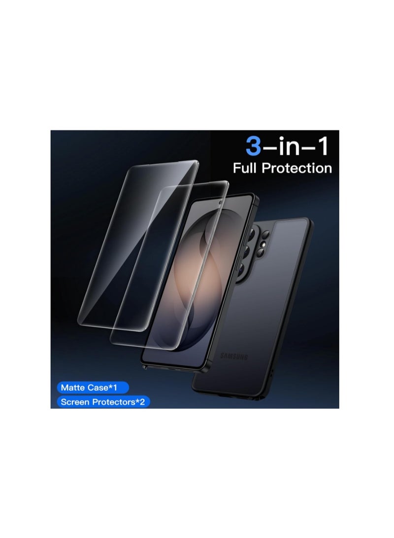 Jetech 3 in 1 Matte Case for Samsung Galaxy S26 Ultra with 2-Pack Tempered Glass Screen Protector, Translucent Shockproof Phone Cover with Camera Lens Full Protection (Black) - Image 3