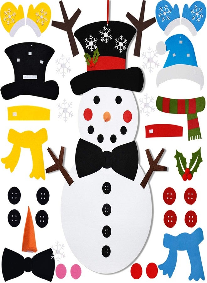 Fayoo DIY Felt Christmas Snowman Games Set with 37 pcs Detachable Ornaments, Xmas Gifts for Kids Christmas Door Wall Hanging Decor Home Decorations, 20 x 39 Inch (Snowman) - Image 1