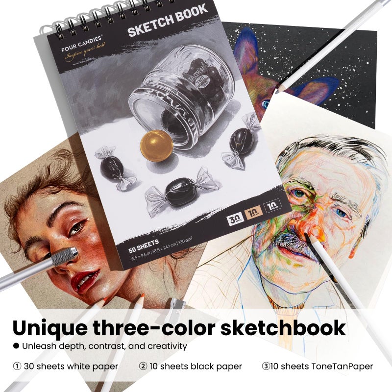 Four Candies 194 PCS Colored Pencils Set,120 Soft Oil-Based Colored Pencils for Adult Coloring Books and Professional Drawing,Blending,Shading. Non-Toxic Art Supplies with Portable Zipper Case & 3-Color Sketchbook - Image 4