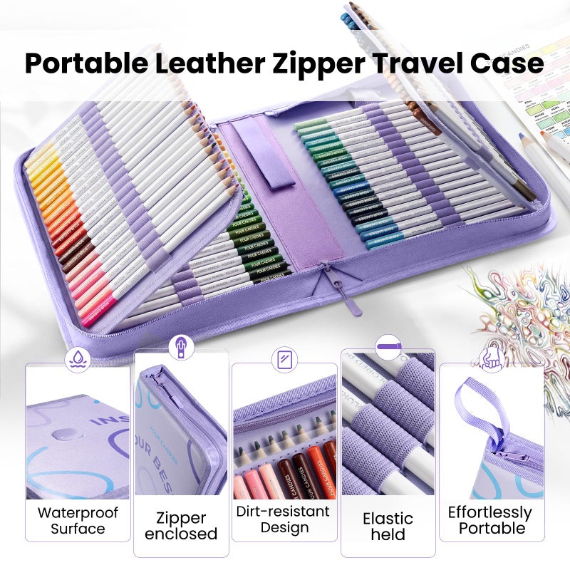 Four Candies 194 PCS Colored Pencils Set,120 Soft Oil-Based Colored Pencils for Adult Coloring Books and Professional Drawing,Blending,Shading. Non-Toxic Art Supplies with Portable Zipper Case & 3-Color Sketchbook - Image 3