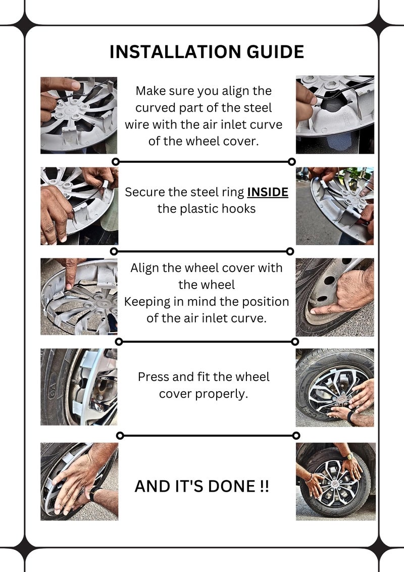 PRIGAN Wheel Cover for Maruti Wagon R LXI 13 Inch Silver Black Wheel Cap (Available in 13,14,15 Inch) (Set of 4 Pcs) (Press Fitting) Model- Drive Silver Black-13 - Image 5