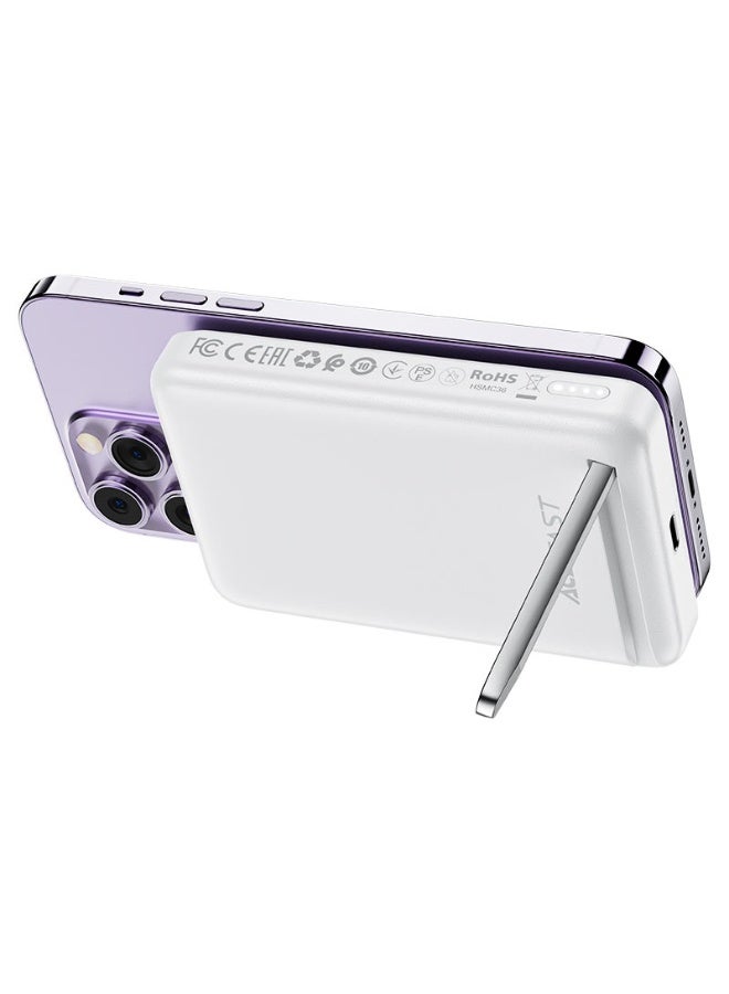 ACEFAST Power Bank 10000mAh Magnetic Wireless Charger, Fast Charging PD20W, Foldable stand, LED indicator, USB-C input & output - White - Image 2