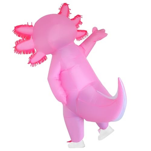 Stegosaurus Inflatable Costume Adult Axolotl Costumes Deluxe Halloween Air Blow-up Costume Pink Axolotl Costumes for Women Men Cosplay Party - Image 2