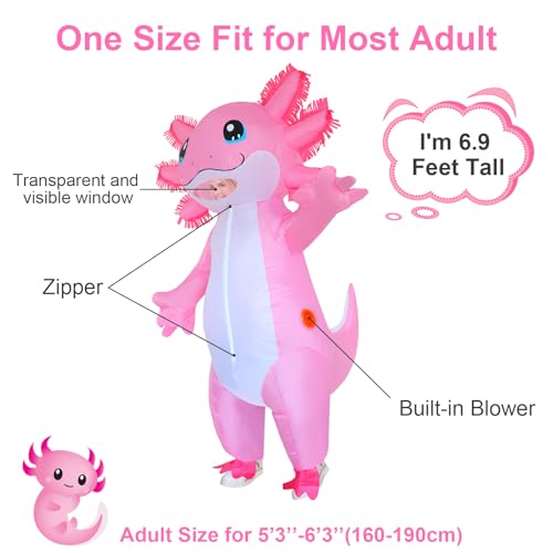 Stegosaurus Inflatable Costume Adult Axolotl Costumes Deluxe Halloween Air Blow-up Costume Pink Axolotl Costumes for Women Men Cosplay Party - Image 4