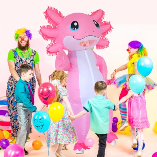 Stegosaurus Inflatable Costume Adult Axolotl Costumes Deluxe Halloween Air Blow-up Costume Pink Axolotl Costumes for Women Men Cosplay Party - Image 5