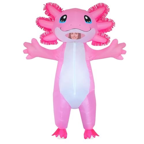 Stegosaurus Inflatable Costume Adult Axolotl Costumes Deluxe Halloween Air Blow-up Costume Pink Axolotl Costumes for Women Men Cosplay Party - Image 3