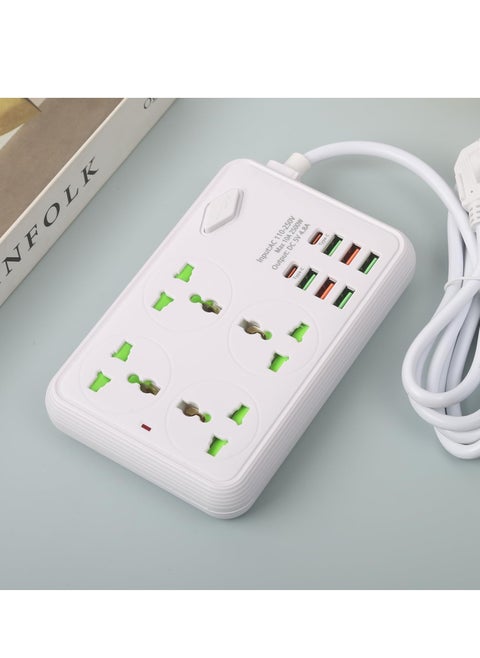 Power Strip Surge Protector with USB- Extension Cord Flat Plug with Widely 6 AC Outlet and 6 USB + 2 Type C, Small Desktop Station with 6 ft Power Cord, Compact Socket Z68 White.