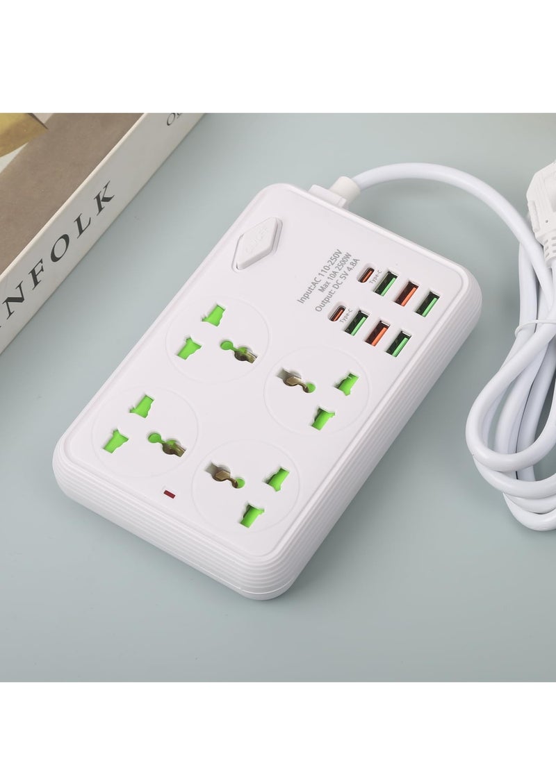 TYCOM - Tycom Power Strip Surge Protector with USB- Extension Cord Flat Plug with Widely 6 AC Outlet and 6 USB + 2 Type C, Small Desktop Station with 6 ft Power Cord, Compact Socket Z68 White. - Image 1