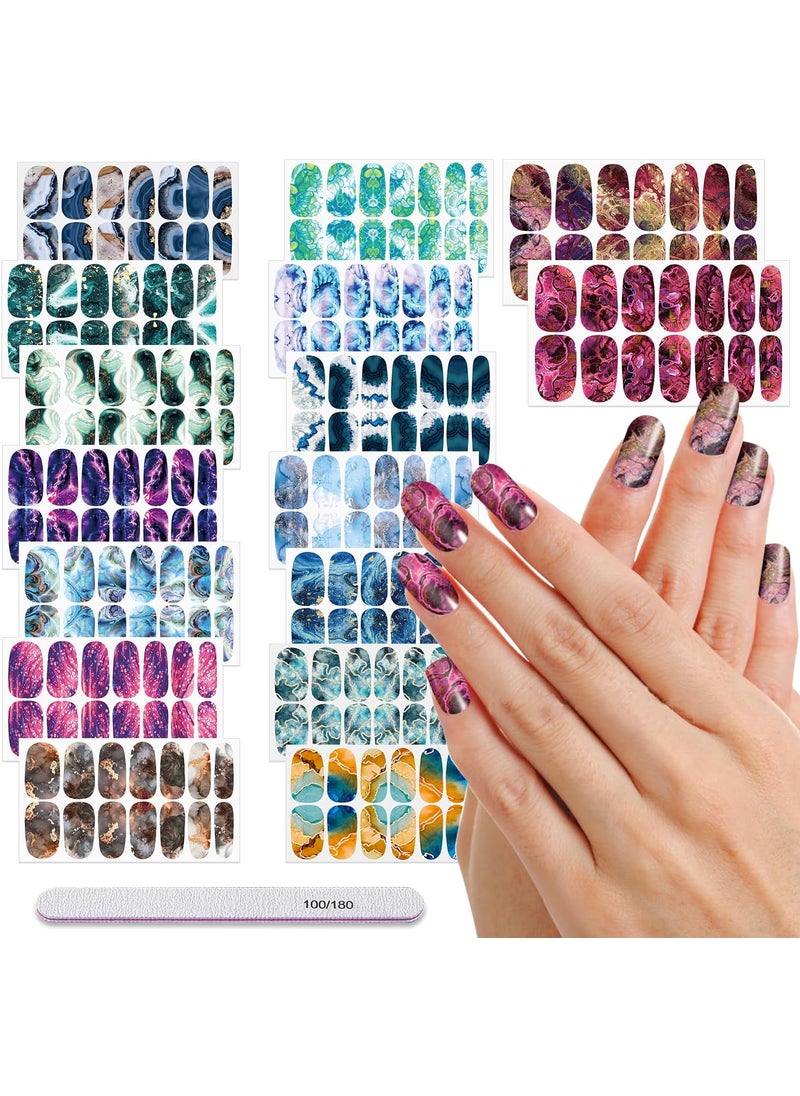 DANNEASY - DANNEASY 16 Sheets Nail Polish Strips for Women Girl Nail Polish Stickers Full Nail Wraps Gel Nail Strips Self Adhesive Manicure Sticker with Nail File, Cuticle Stick - Marble Series 2 - Image 1