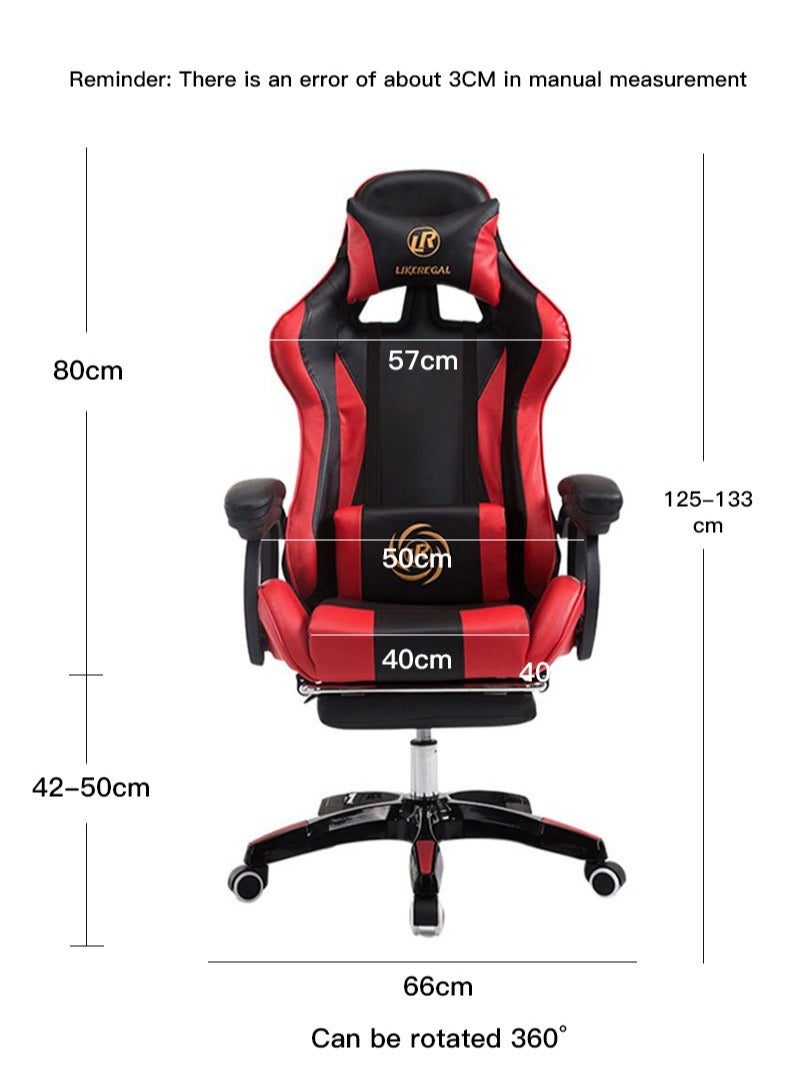 Sharpdo Gaming Chair, Adjustable Computer Chair, Computer Office, Pu Leather, High Backrest, Lumbar Support, Comfortable Armrests, Headrest With Footrest Black And Red - Image 3