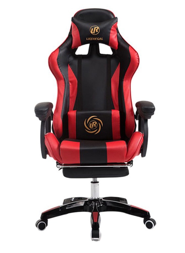 Sharpdo Gaming Chair, Adjustable Computer Chair, Computer Office, Pu Leather, High Backrest, Lumbar Support, Comfortable Armrests, Headrest With Footrest Black And Red - Image 1