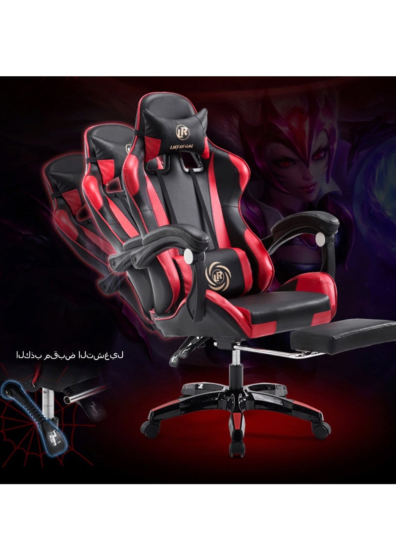 Sharpdo Gaming Chair, Adjustable Computer Chair, Computer Office, Pu Leather, High Backrest, Lumbar Support, Comfortable Armrests, Headrest With Footrest Black And Red - Image 2
