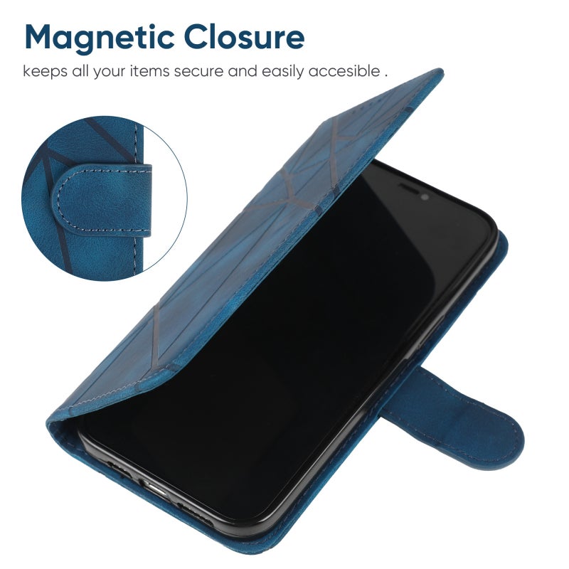 BURAQ Case Cover For Samsung Galaxy S21 FE 5G Skin Feel Geometric Lines Leather Phone Case(Blue) - Image 5
