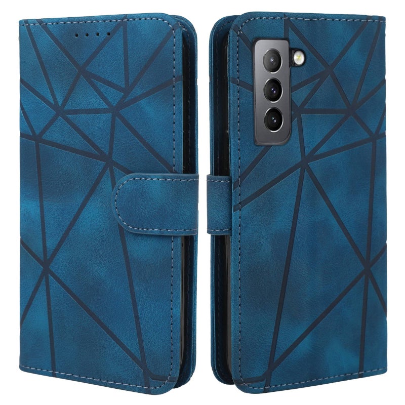 BURAQ Case Cover For Samsung Galaxy S21 FE 5G Skin Feel Geometric Lines Leather Phone Case(Blue) - Image 2