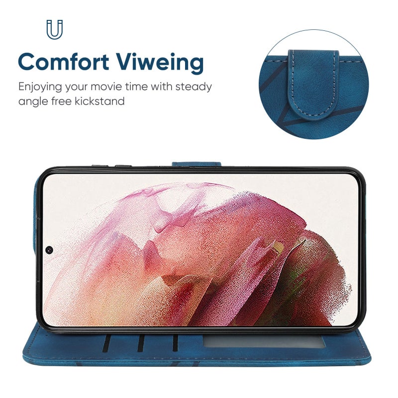 BURAQ Case Cover For Samsung Galaxy S21 FE 5G Skin Feel Geometric Lines Leather Phone Case(Blue) - Image 4