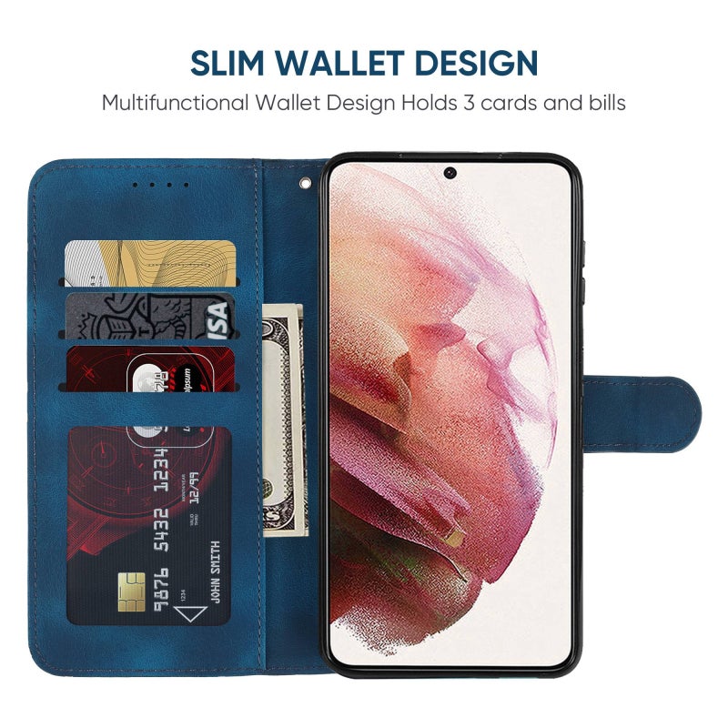 BURAQ Case Cover For Samsung Galaxy S21 FE 5G Skin Feel Geometric Lines Leather Phone Case(Blue) - Image 3
