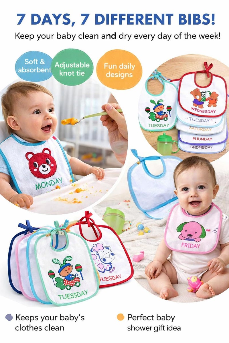 Alya Newborn Baby Cotton Waterproof Multi Color 7 Days Baby Bibs Monday to Sunday Bibs (Pack of 7) (0-2 Years) - Image 3