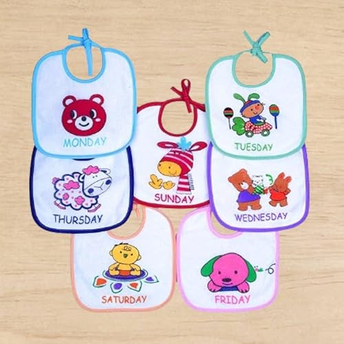 Alya Newborn Baby Cotton Waterproof Multi Color 7 Days Baby Bibs Monday to Sunday Bibs (Pack of 7) (0-2 Years) - Image 1