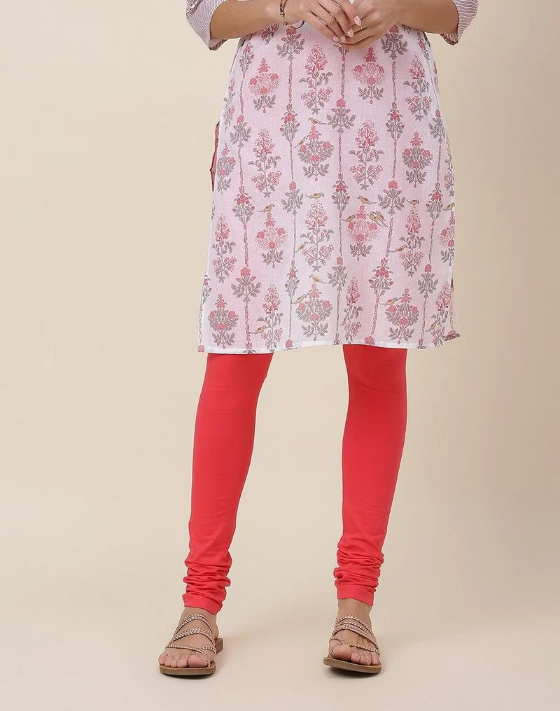 Pink Cotton Knitted Churidar With Elasticated Waist