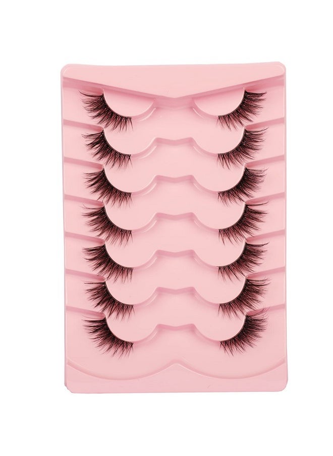 Gmagictobo False Eyelashes Natural Half Lashes Cat Eye Clear Band Lashes Fluffy Wispy 3D Faux Mink Lashes Pack Soft Strips Fake Eyelashes 7 Pairs  - Image 2