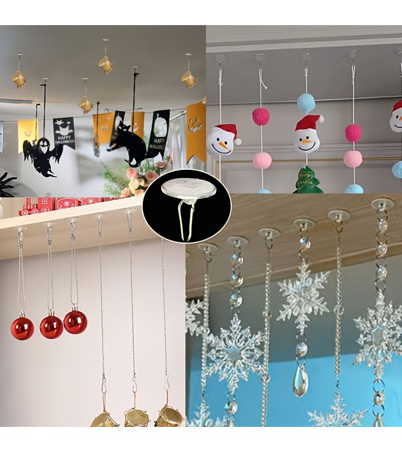 25 Pcs Self Adhesive Transparent Plastic Suction Cups With 25 Metal Hooks Easy Install Ceiling Hooks For Party Decorations Christmas Wedding Birthday - Image 2