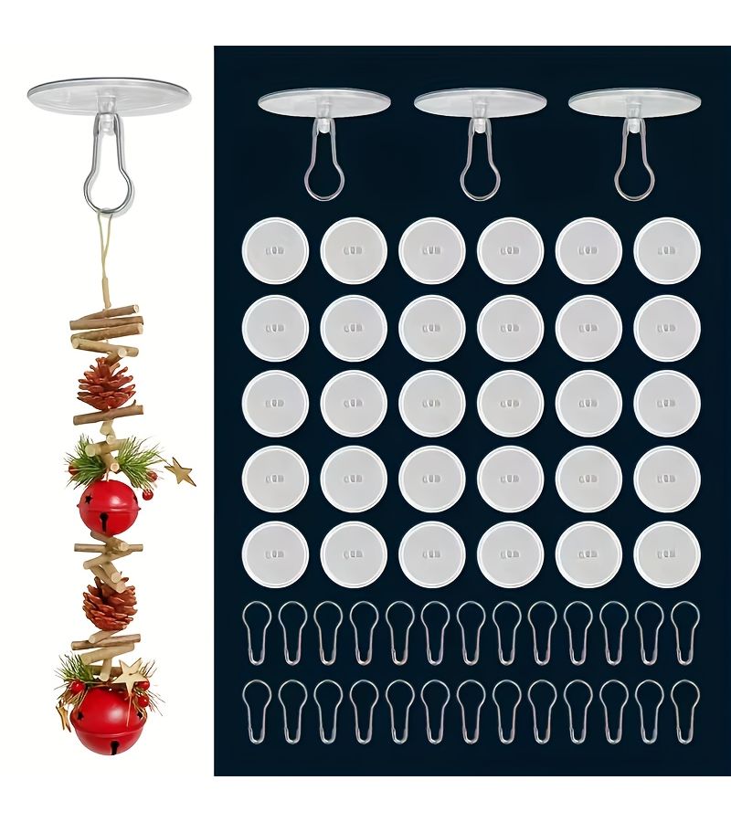 25 Pcs Self Adhesive Transparent Plastic Suction Cups With 25 Metal Hooks Easy Install Ceiling Hooks For Party Decorations Christmas Wedding Birthday - Image 1