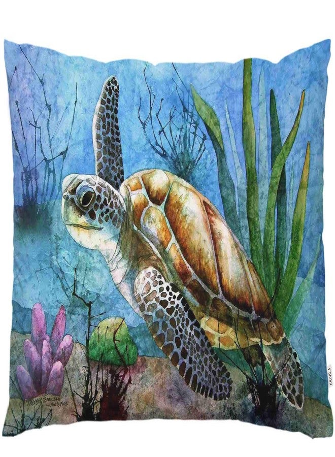 EKOBLA Throw Pillow Cover Sea Turtle Ocean Theme Nautical Animal Underwater Marine Plants Seaweed Pattern Wildlife Decor Lumbar Pillow Case Cushion for Sofa Couch Bed Standard Queen Size 20x30 Inch - Image 1