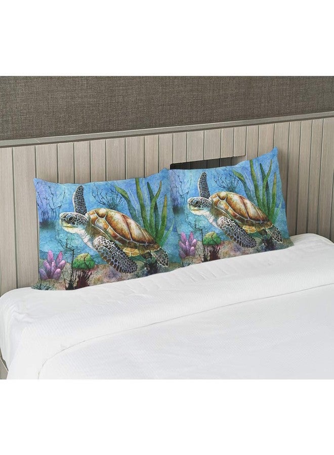 EKOBLA Throw Pillow Cover Sea Turtle Ocean Theme Nautical Animal Underwater Marine Plants Seaweed Pattern Wildlife Decor Lumbar Pillow Case Cushion for Sofa Couch Bed Standard Queen Size 20x30 Inch - Image 4